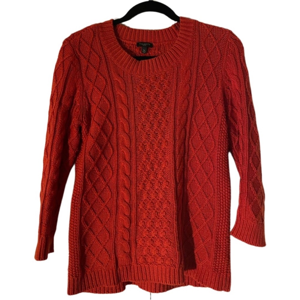 Orange Talbots Cable-knit 3/4 Sleeve Sweater